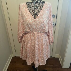 Floral V-Neck Dress in Pink and White